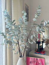 Load image into Gallery viewer, Artificial Eucalyptus stems with bottle Vase