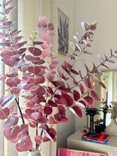 Load image into Gallery viewer, Red Artificial Eucalyptus stems with bottle Vase