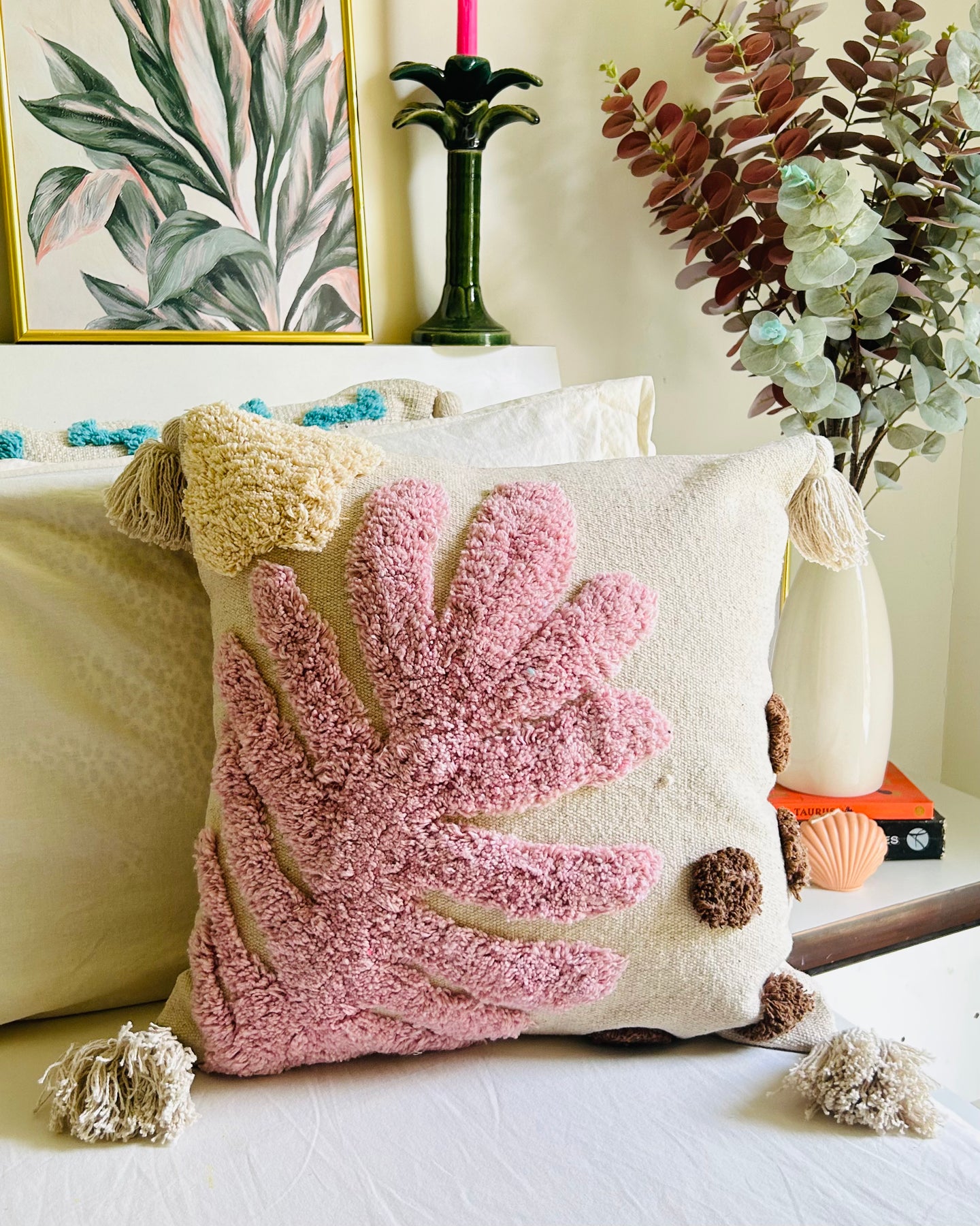 Pink leaves Cushion Cover
