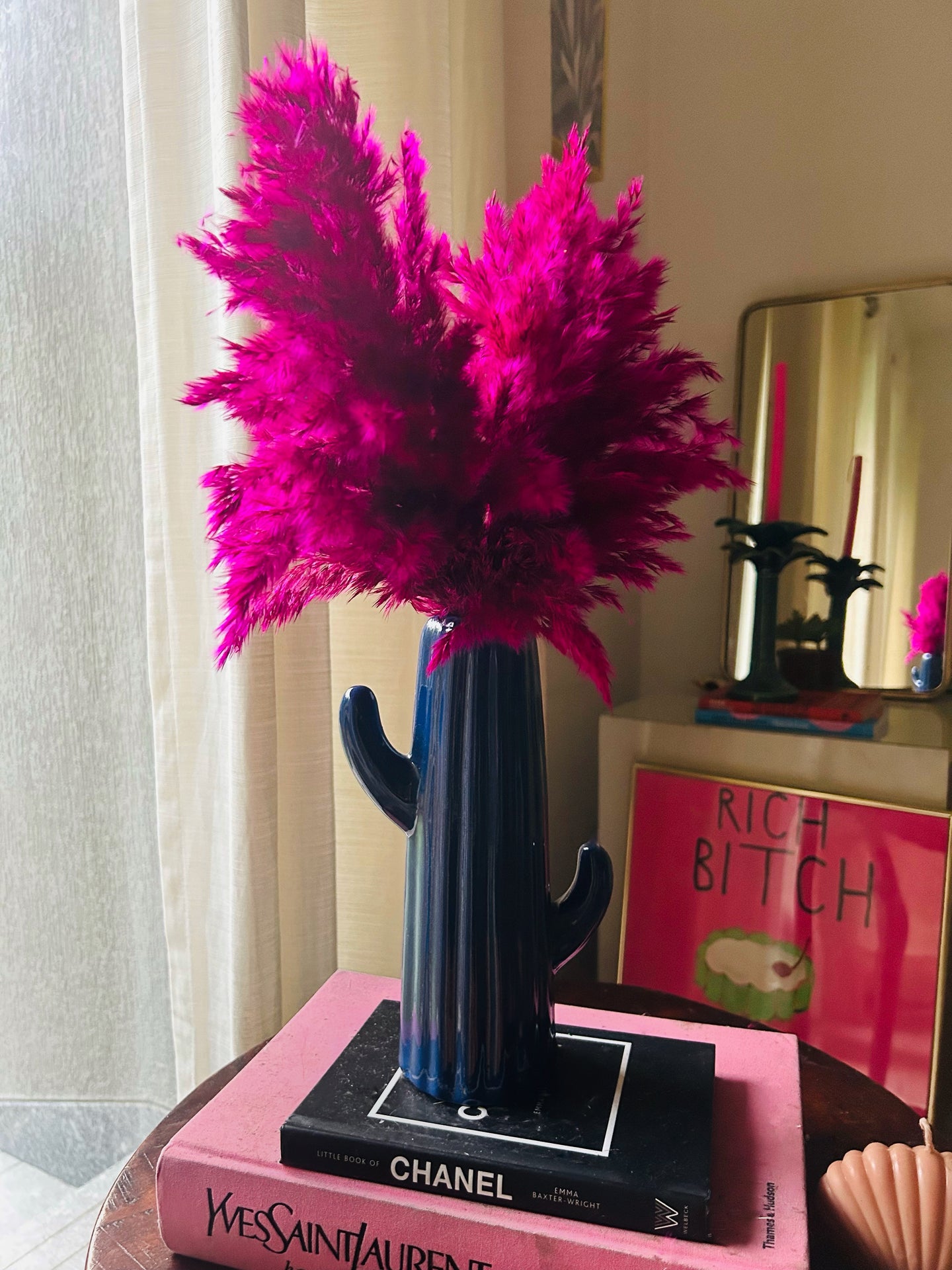 Fluffy Pampas with Cactus Vase