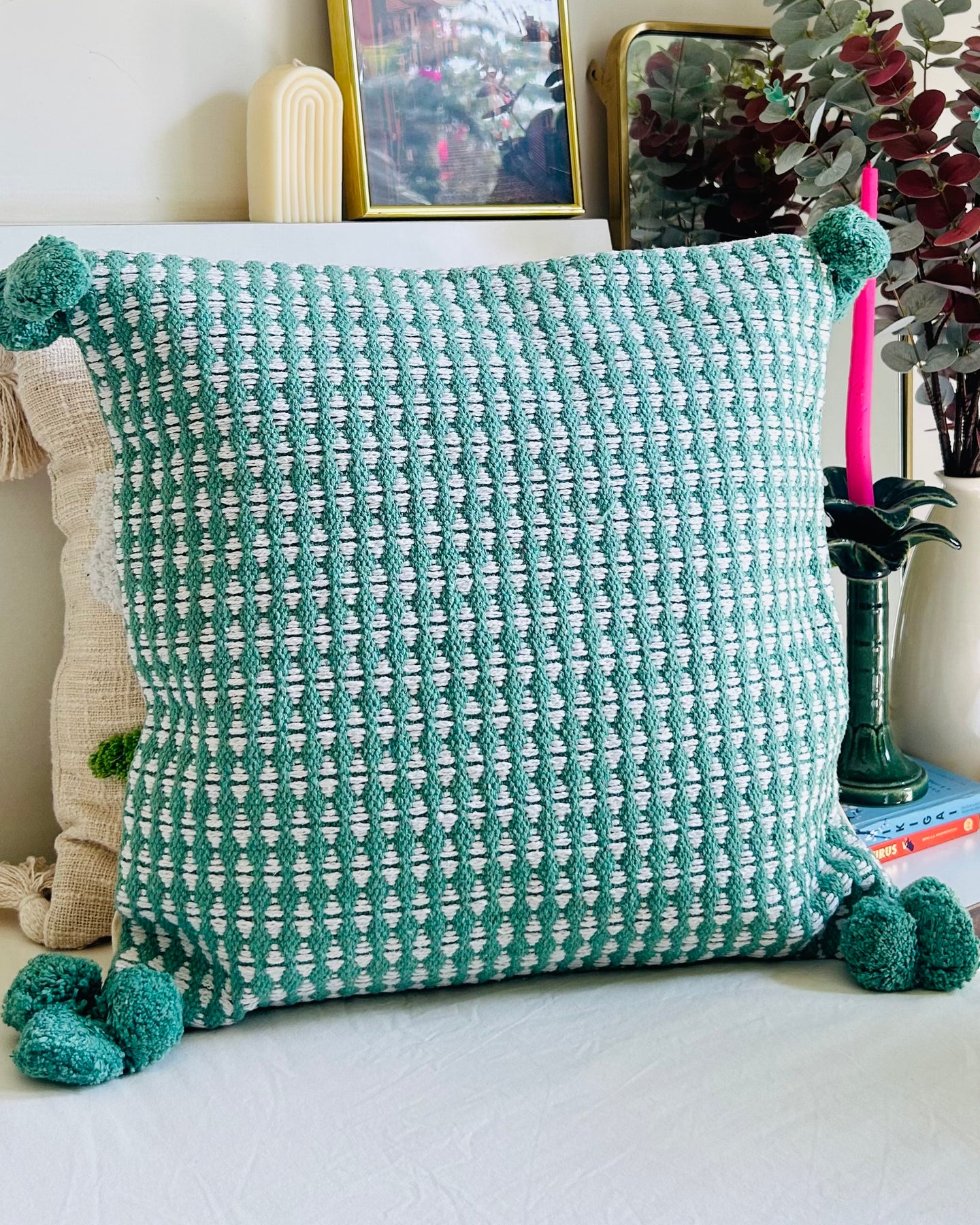 Green Tassel Cushion Cover