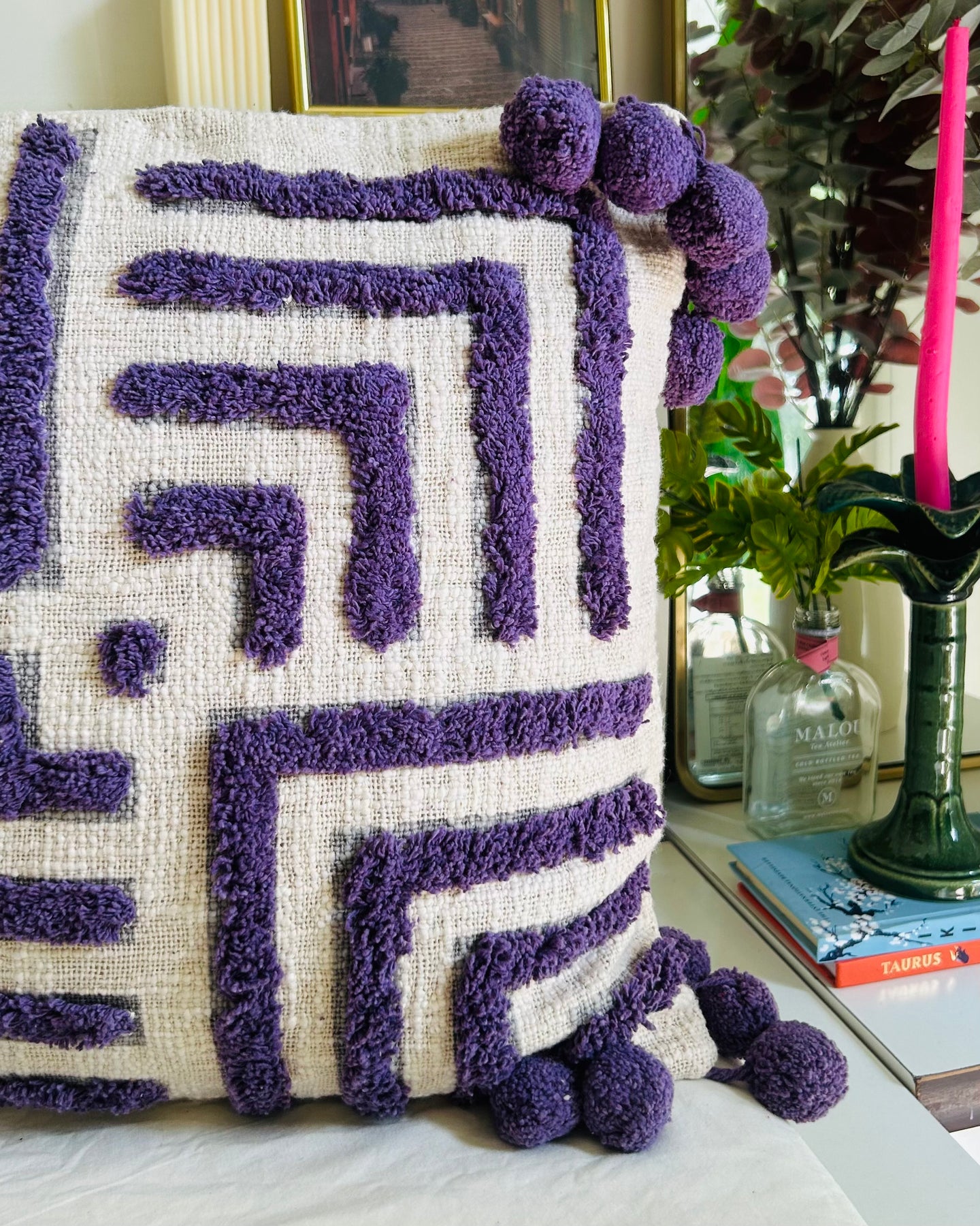 Purple lines Cushion Cover