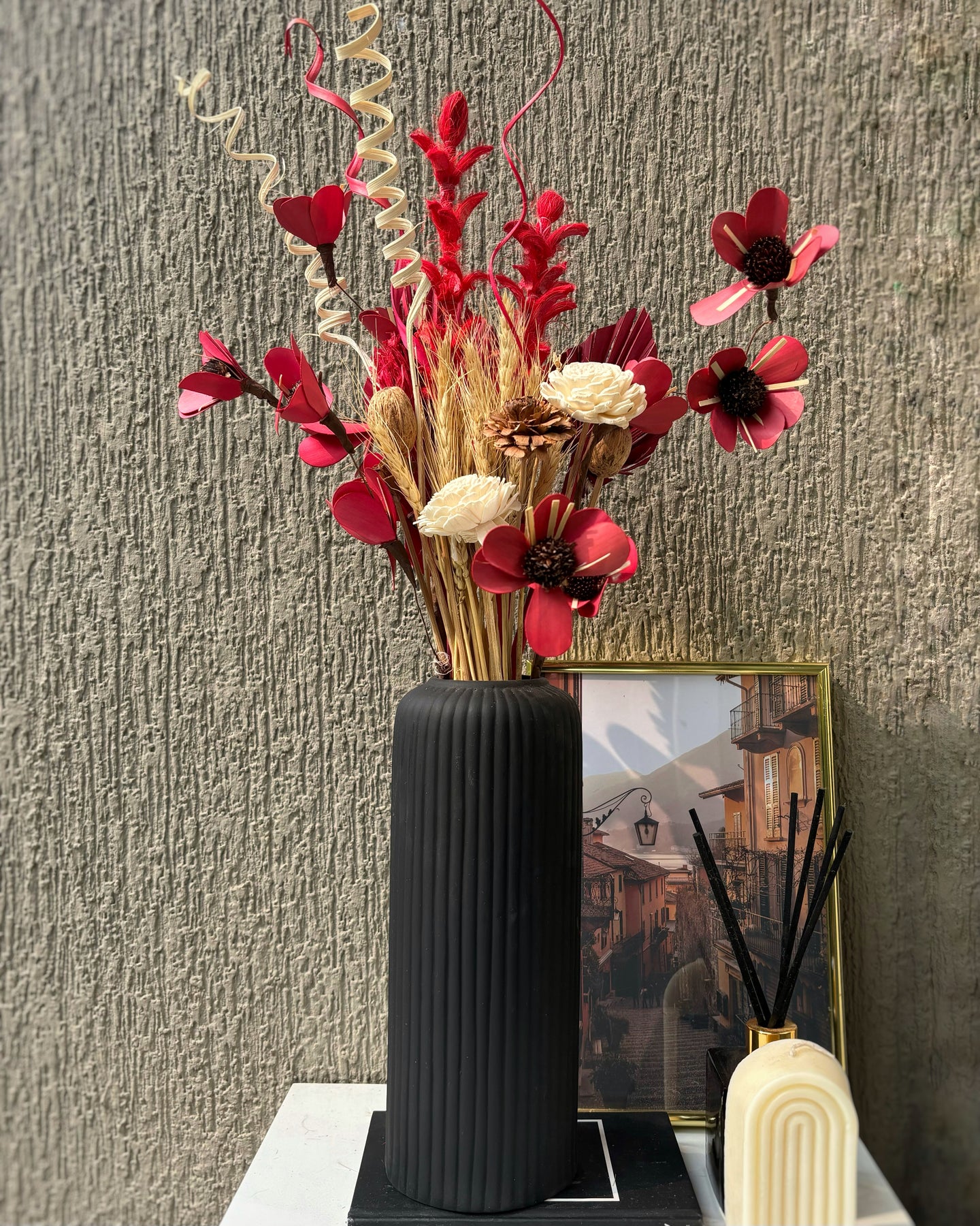 Redrose Dried Flower set with vase