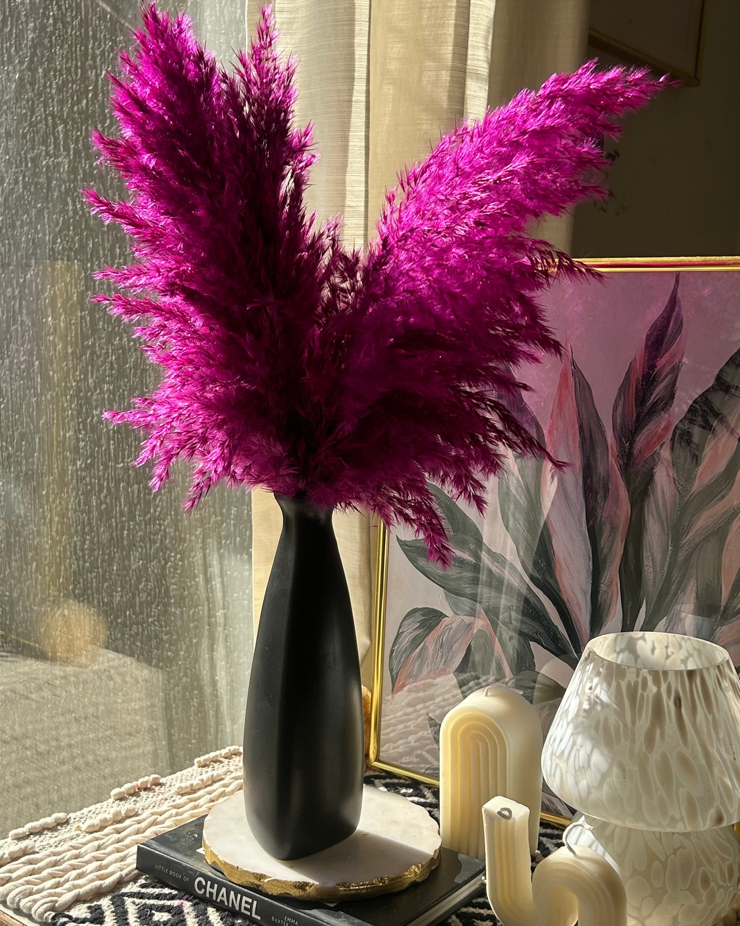 Midnight Pink Pampas vase Set