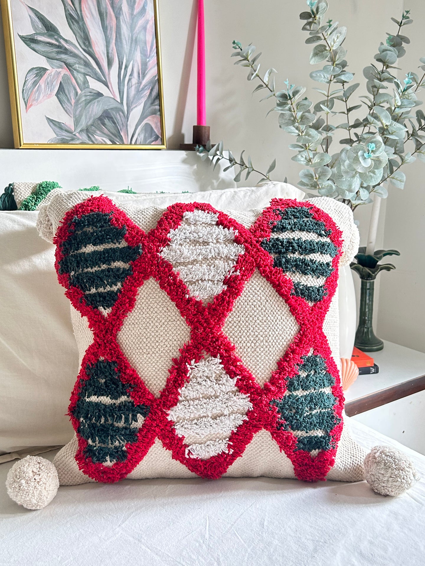 Red Maze Tufted Cushion Cover