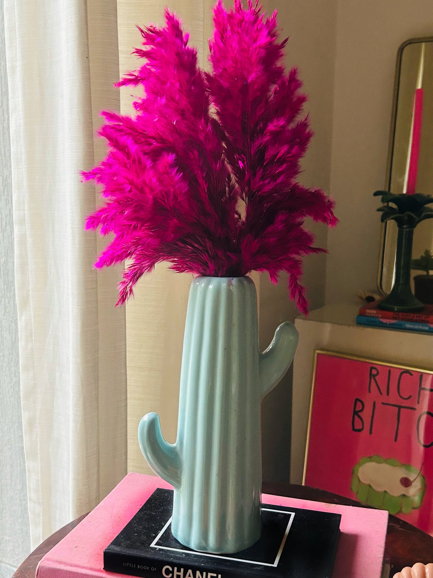 Fluffy Pampas with Cactus Vase