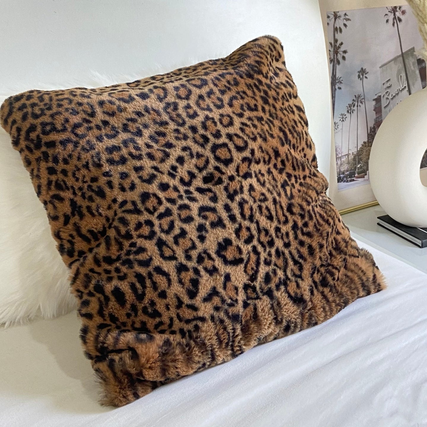 Leopard Print Super Soft Faux Fur Cushion