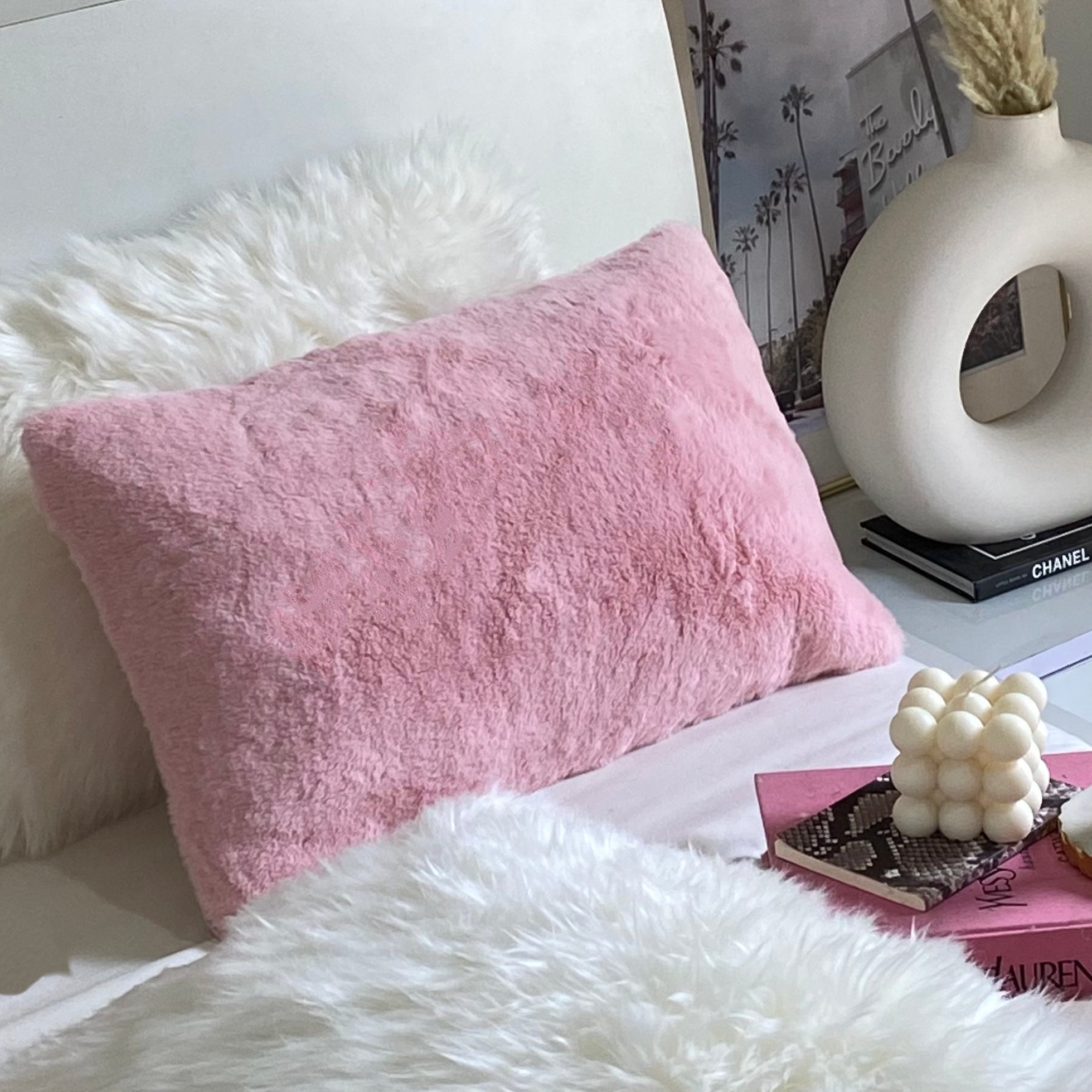 Pink clearance fur cushion