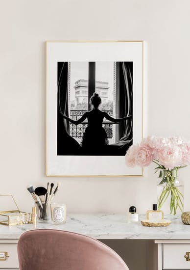 Girl in Paris Window Poster