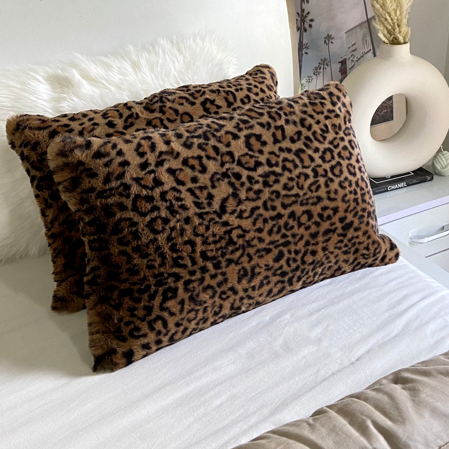 Leopard Print Super Soft Faux Fur Cushion